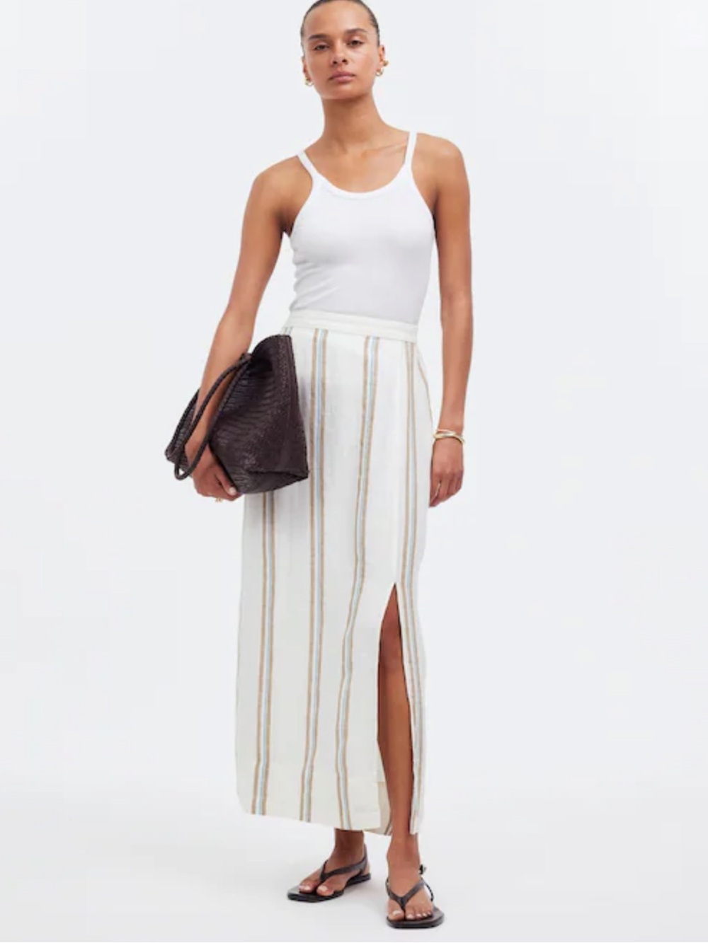 NWT Madewell Column Maxi Skirt in 100% Linen in the Olive Surplus colorway